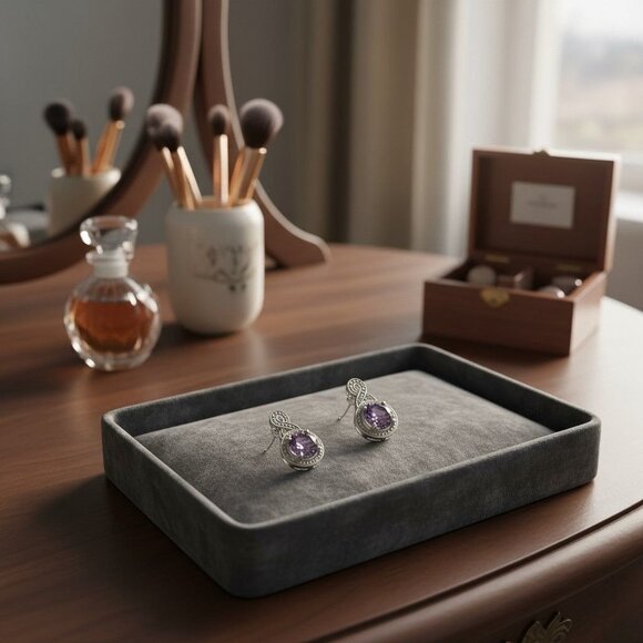 Amethyst Sterling Silver Infinity Design Earrings 1.46 CTW AA Round Cut Rhodium - Picture 4 of 9